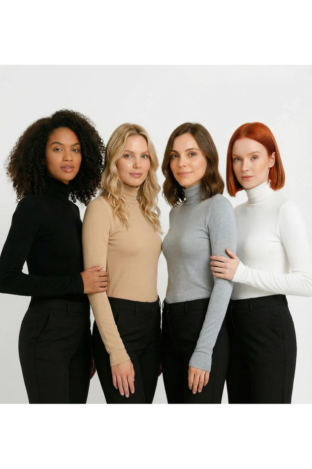 Women's 4-Piece Long Sleeve Bodysuit - (Black, Beige, Grey, White)