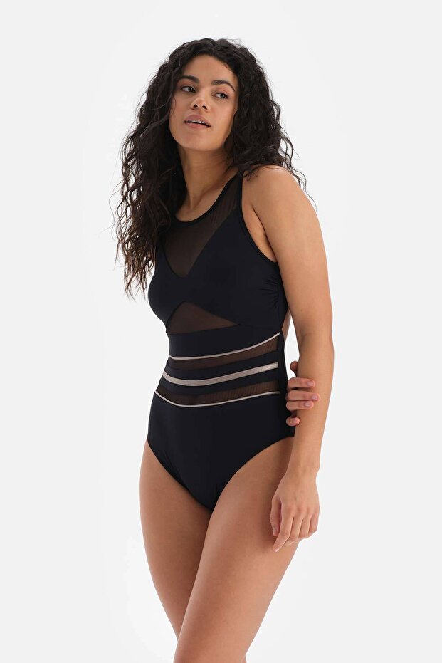 Siyah Transparan Halter Yaka Mayo - 3