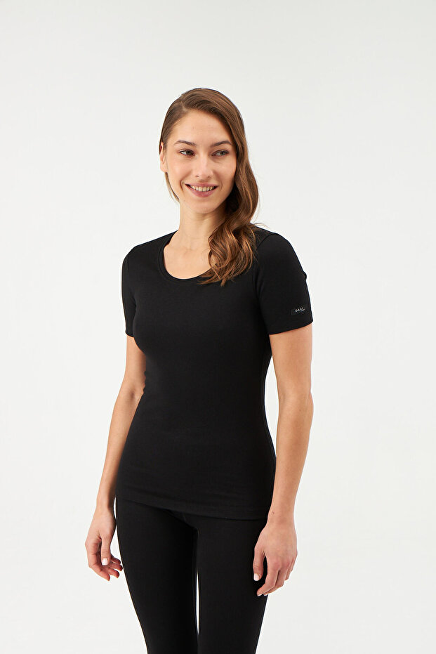 Siyah Kadın Termal Kısa Kol Üst - 2