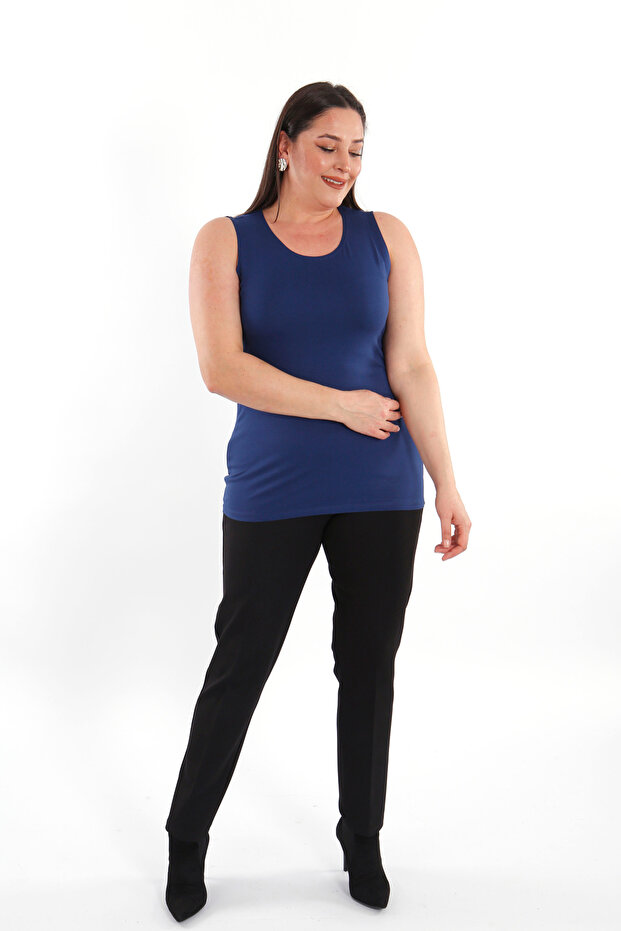 Wide Strap Basic Indigo Blouse - 5