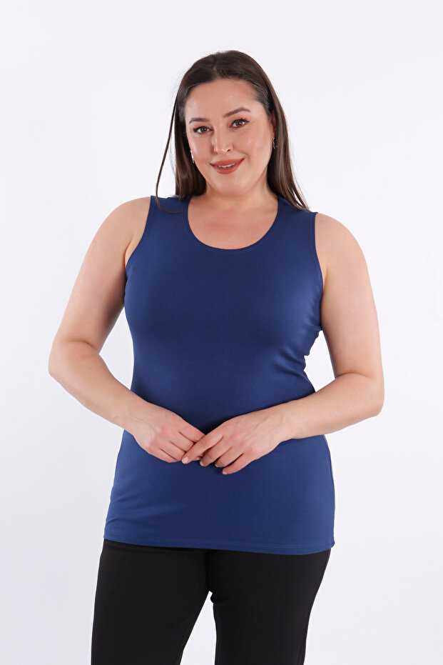 Wide Strap Basic Indigo Blouse - 7