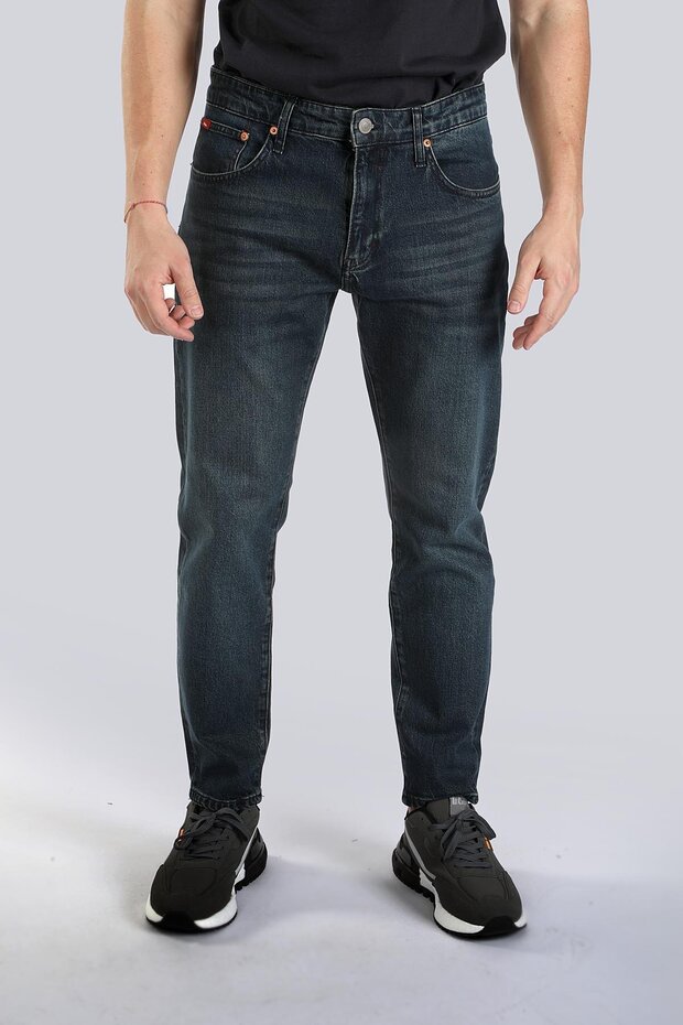 London Normal Waist Tight Tapered Cut Shrinkable Leg Blue Men's Jean Trousers