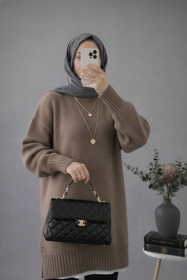 Vizon Bisiklet Yaka Oversize Triko Tunik - 2