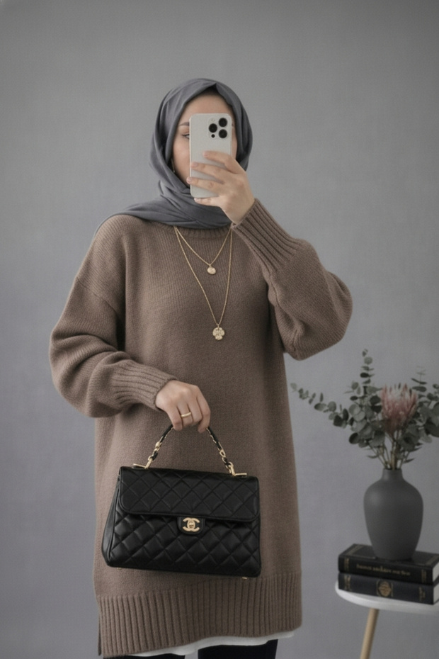 Vizon Bisiklet Yaka Oversize Triko Tunik - 5