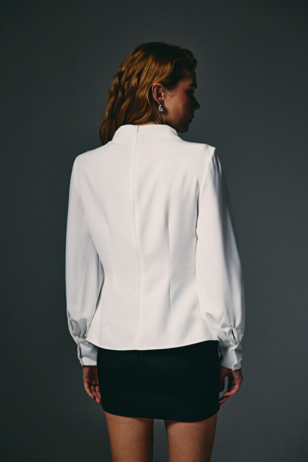 Front Accessorized Blouse - Ecru - 7