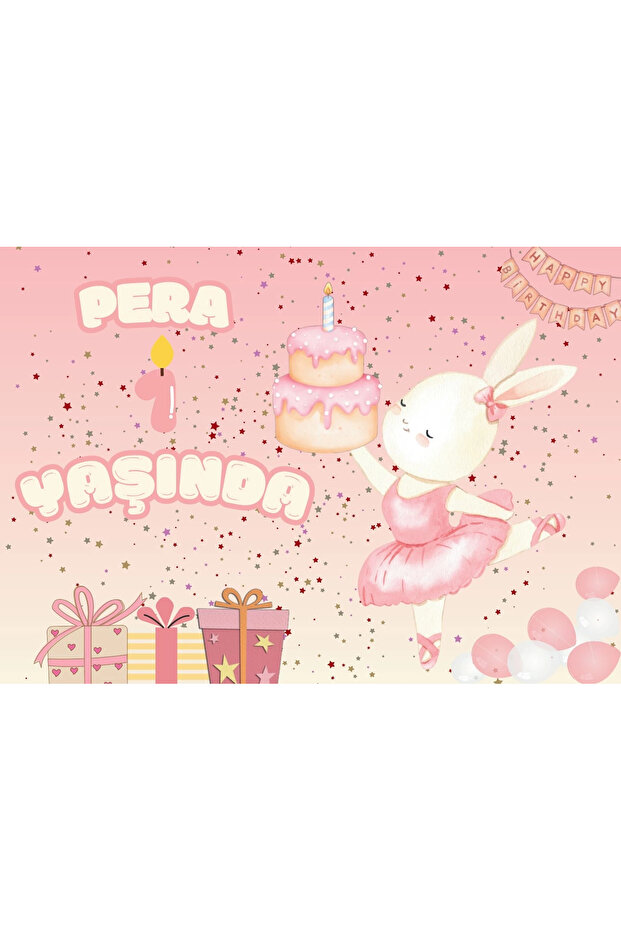 50X70 cm Birthday Banner - Rabbit and Cake Themed