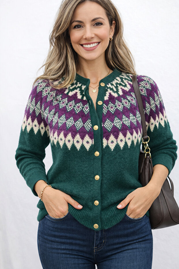 Triko Hırka Desenli - 1