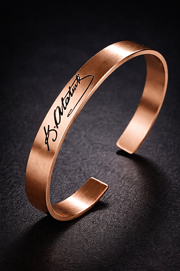 Ataturk Signed Copper Bracelet with Laser Engraving, Meaningful and Stylish Design