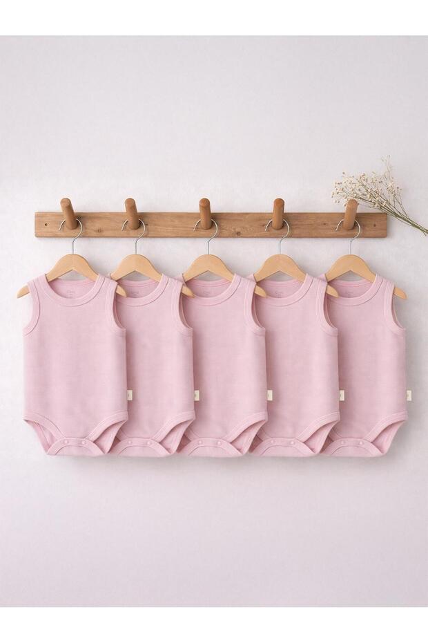 Pack of 5 Organic Zero Sleeve 0-36 Months Snap Fastener Bodysuits - Pink