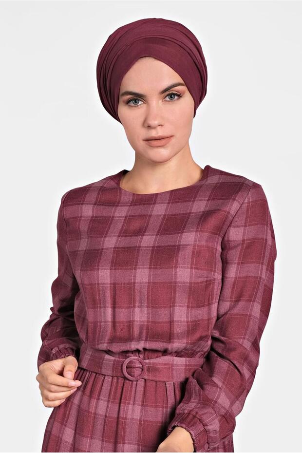 فستان بحزام منقوش منقوش 40179