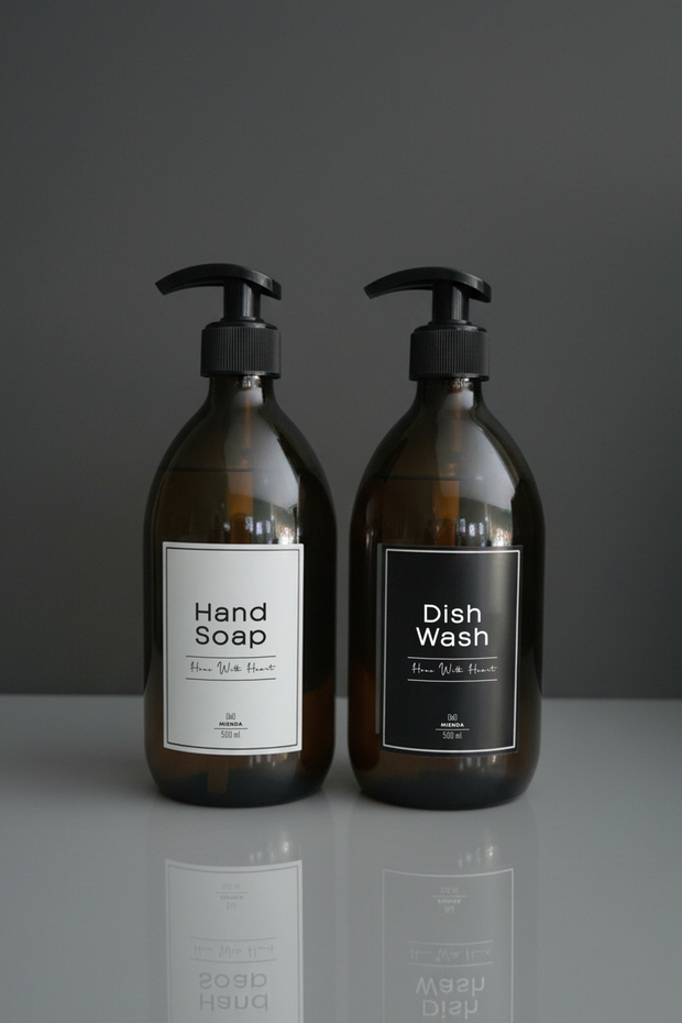 Amber Color 2-Piece Glass Soap Dispenser Set – Hand Wash & Dish Wash Pump Set | 500 ml