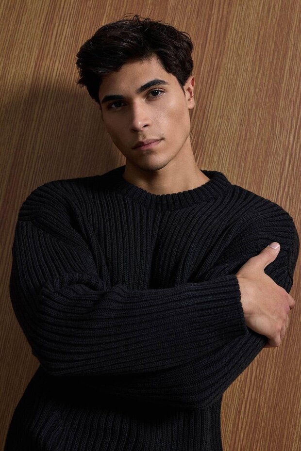 Erkek Oversize Fitilli Basic Triko Kazak Siyah - 2