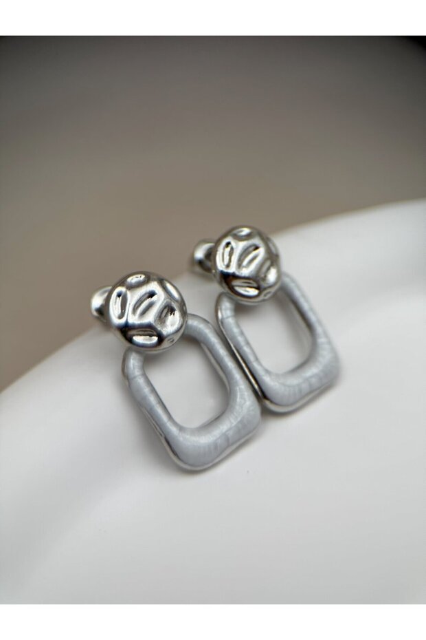 أقراط بتصميم عصري على شكل مستطيل فضي اللون - 4