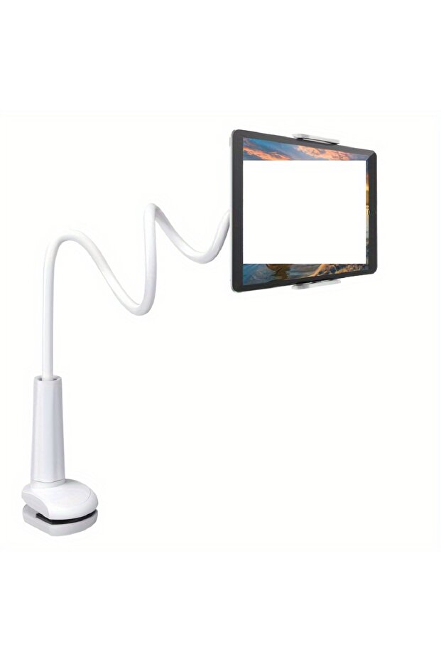 White-70cm 27.56in 360 Degree Rotating Tablet Phone Holder Spiral Base, Suitable for Beds, Headboard