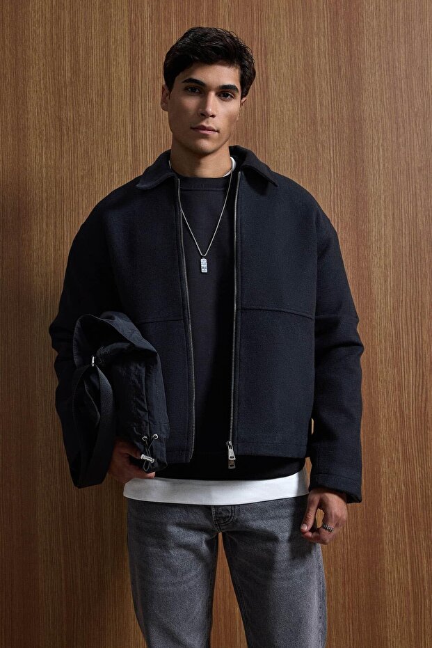 Men's Relax Fit Premium Cashmere Jacket Coat Black