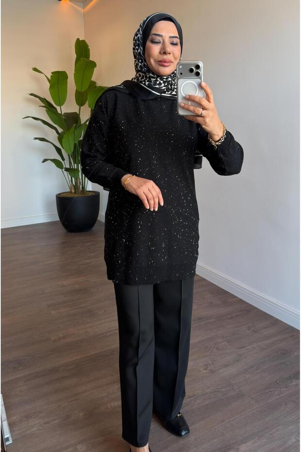 Simli ve Pullu Tunik - Siyah - 6