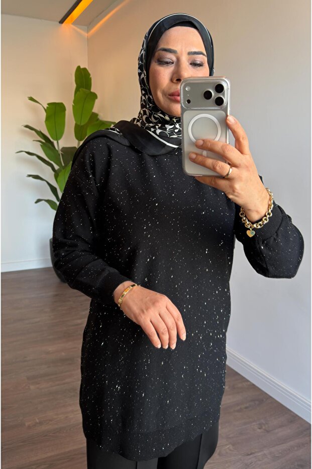 Simli ve Pullu Tunik - Siyah - 3