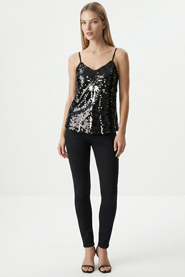 Strappy Sequin Regular Blouse - 7