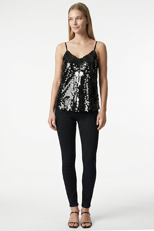 Strappy Sequin Regular Blouse - 6