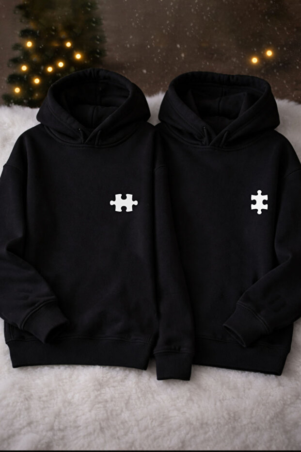 Puzzle Jigsaw Valentine's Day Gift February 14Th Black Hooded Sweatshirth Hoodie