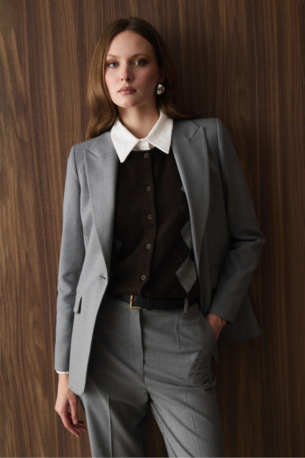 Single Button Classic Jacket - Gray - 1