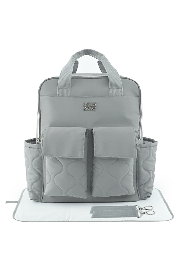 Quilted Diaper Backpack w/ Changing Mat - Gray