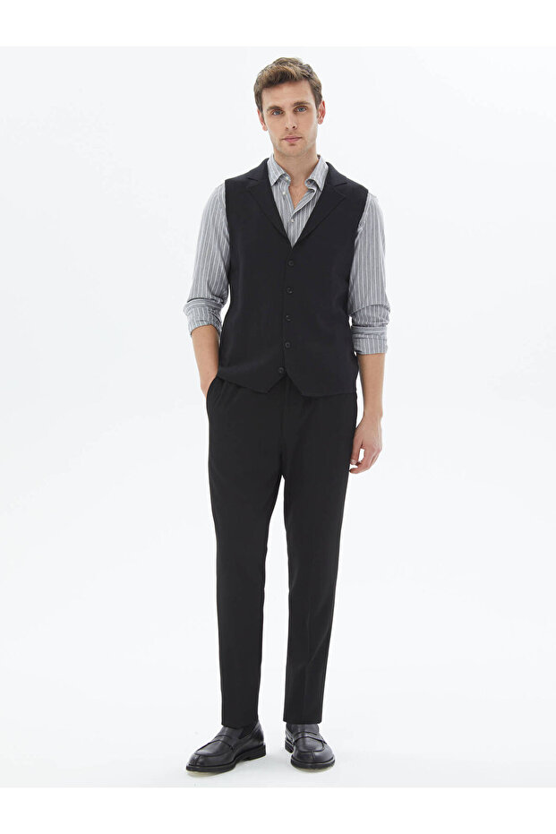 Siyah Düz Örgü Triko Yelek - 2