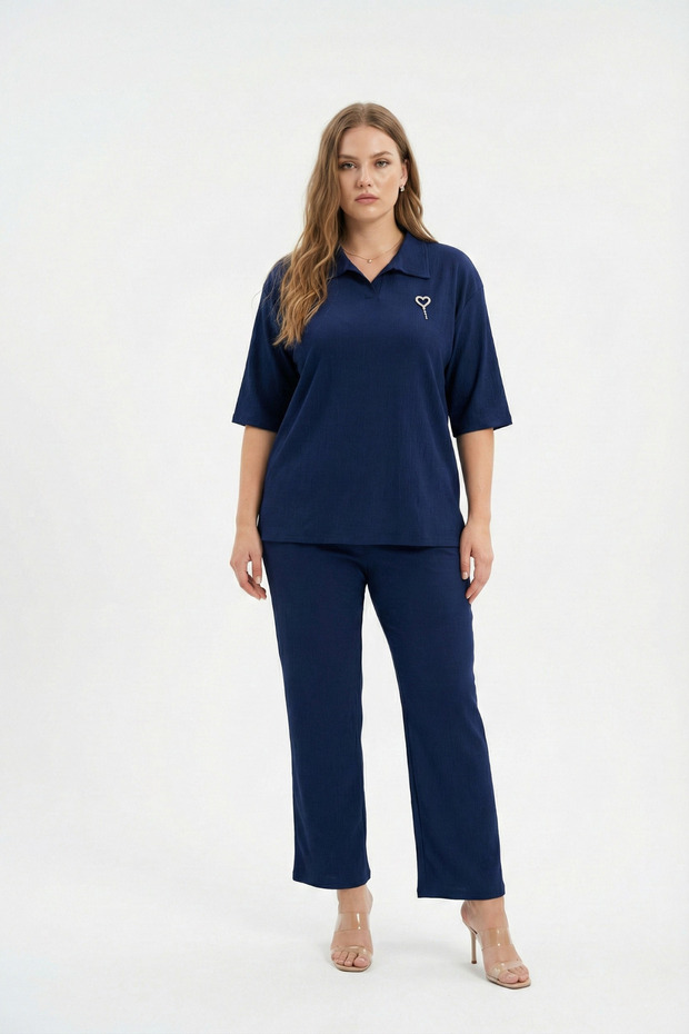 Casual Stylish Plus Size Wrinkled Suit (Brooch Detail)