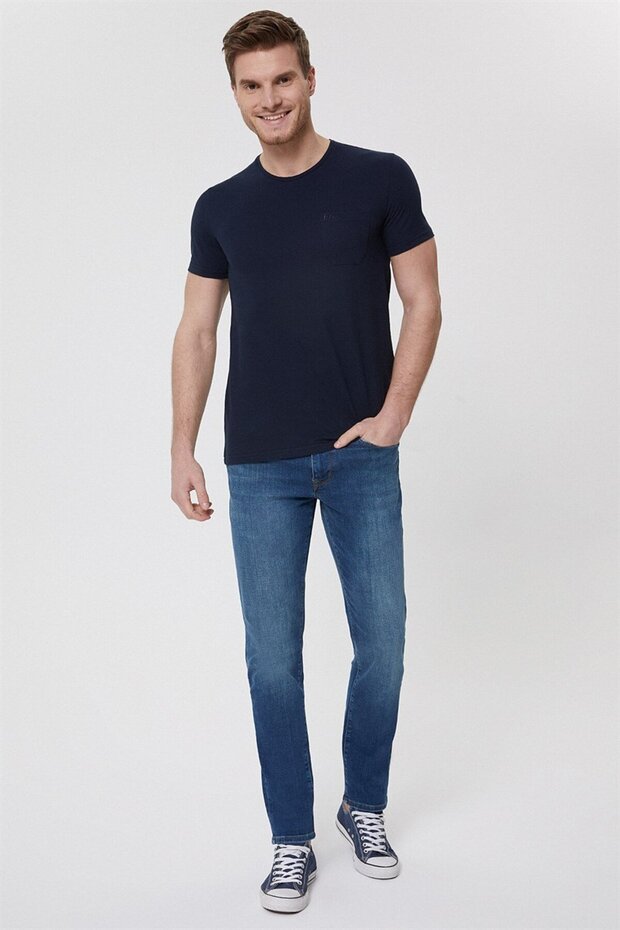 Twingo Men's 100% Cotton Crew Neck Pique T-Shirt Navy Blue