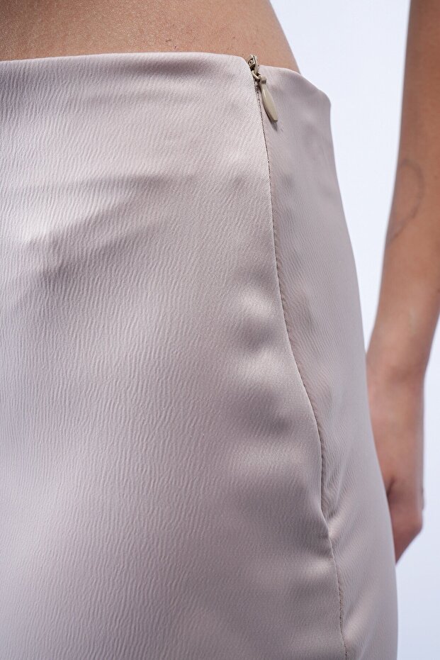 Yüksek Bel Basic Saten Etek - 4