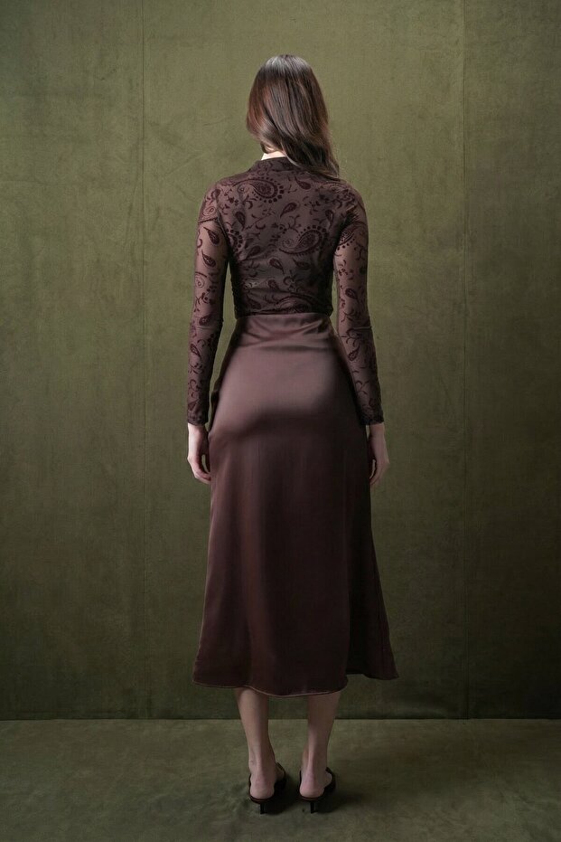 Yüksek Bel Basic Saten Etek - 5