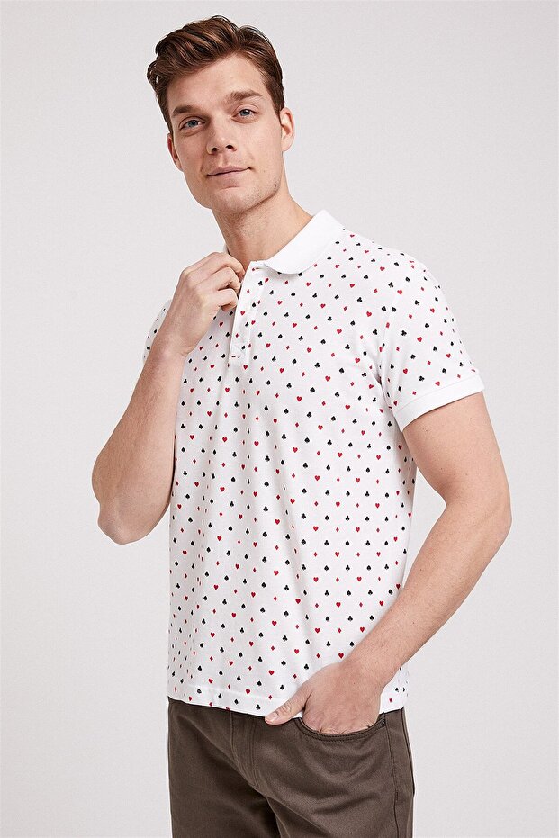Paper Men's 100% Cotton Printed Polo Collar T-Shirt White