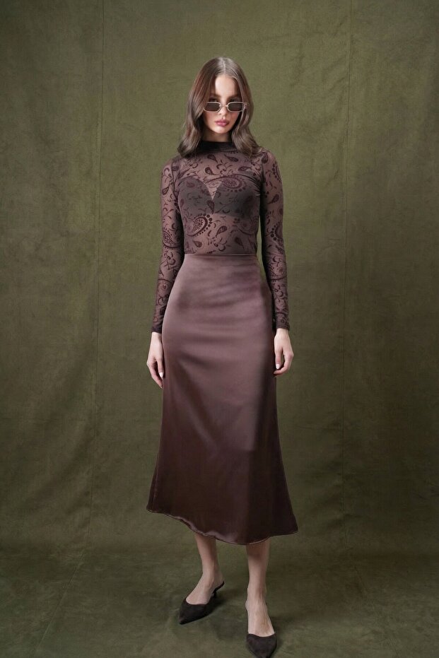 Yüksek Bel Basic Saten Etek - 3