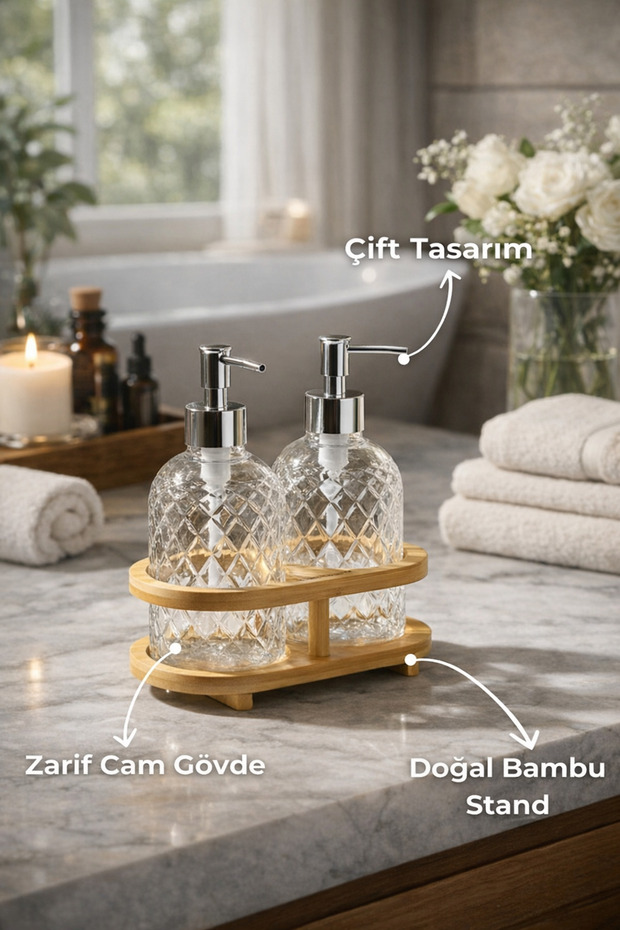 Bambu Standlı 2'li Sabunluk Seti - 1