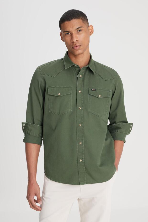 Loose Fit Relaxed Fit 100% Cotton Khaki Shirt