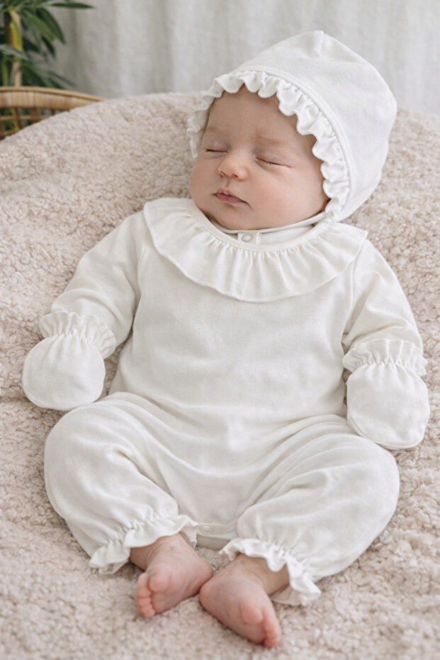 Newborn Ruffle Collar Jumpsuit Hospital Release 100% Cotton Fabric