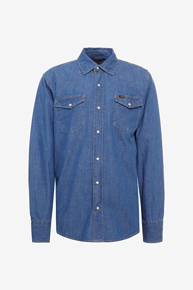 100% Cotton Regular Fit Regular Cut Men's Blue Jeans Denim Shirt with Pocket Detail