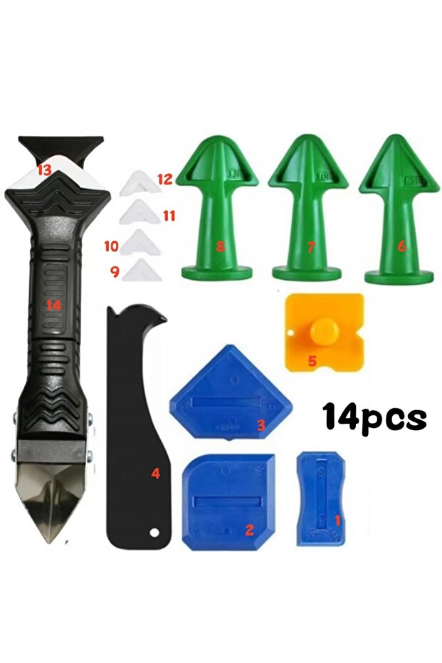 14PCS 14PCS Caulk Nozzle Applicator Silicone Scraper Sealant Caulking Smooth Remover Tools Kit Floor