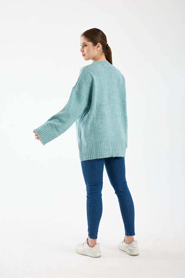 Oversize Basic Mint Uzun Kadın Kazak - 6