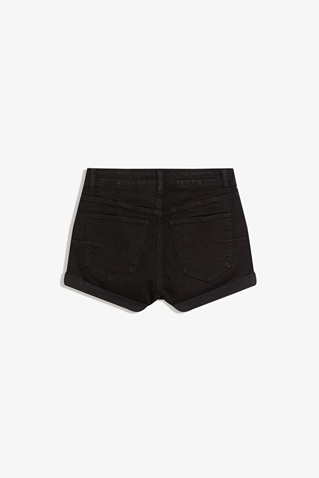 Denim paçası katlamalı şort - 6