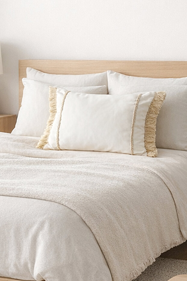 Tasseled Fringed Scandinavian White Throw Pillow Cover
