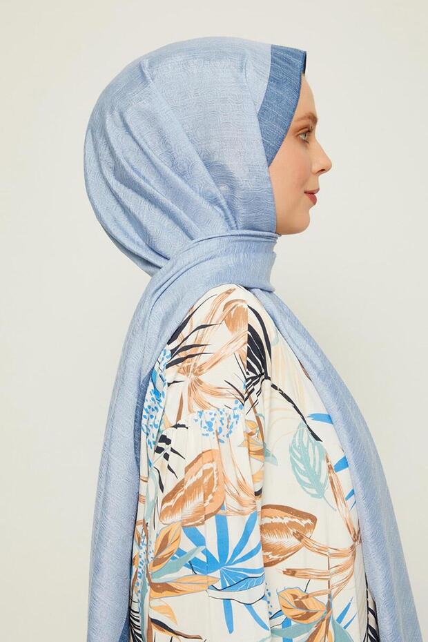 Ice Blue Ring Pattern Monogram Shawl - 3