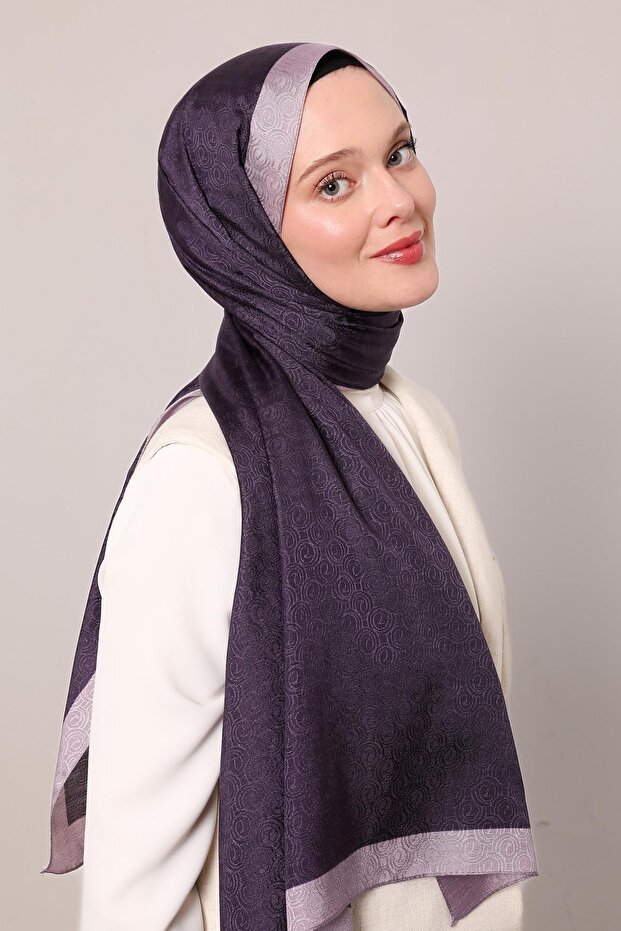 Violet Ring Patterned Monogram Shawl - 2