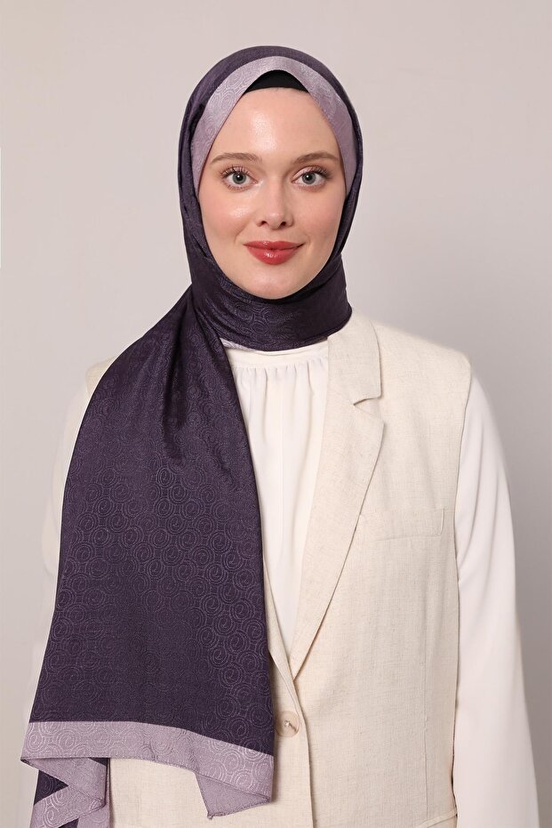 Violet Ring Patterned Monogram Shawl - 3