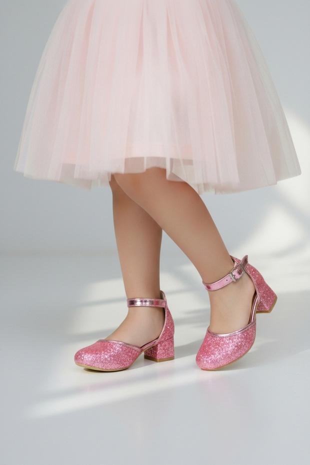 Dziewczęce różowe kwadratowe wygodne obcasy eleganckie buty wieczorowe - 2