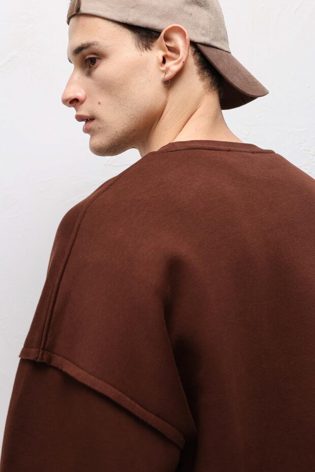 Boxy Fit Basic Sweatshirt Kahve - 6