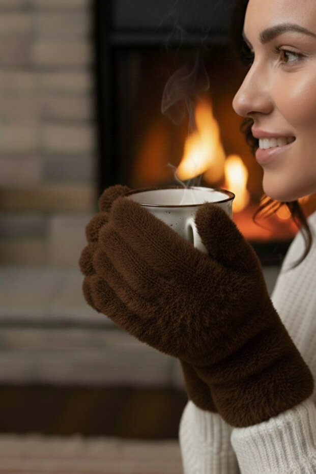 Women's Luxury Soft Fingerless Gloves Brown