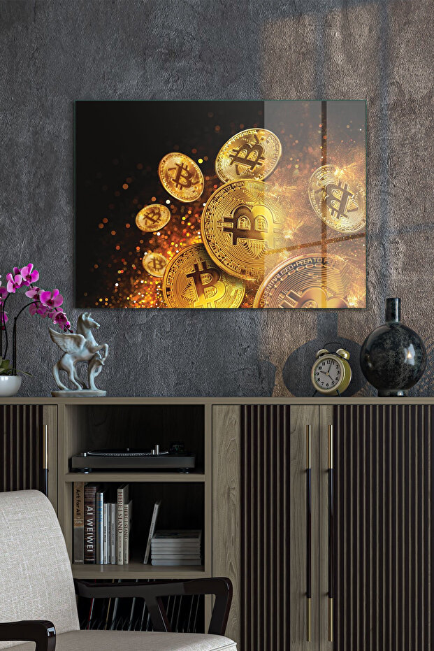 Glass Table with Bitcoin Gold Pattern - 3