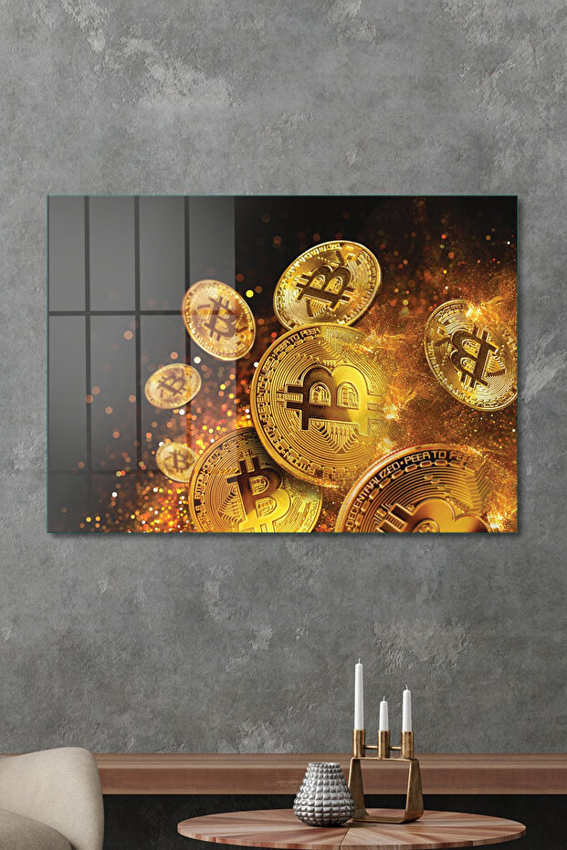 Glass Table with Bitcoin Gold Pattern - 2