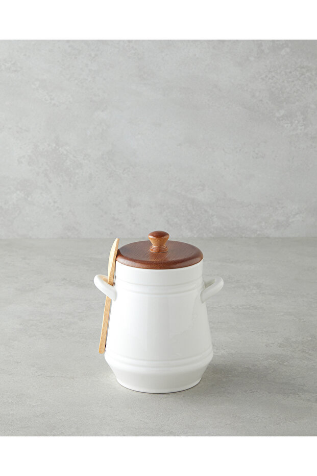 Vina Dolomite Jar with Spoon 17 cm White